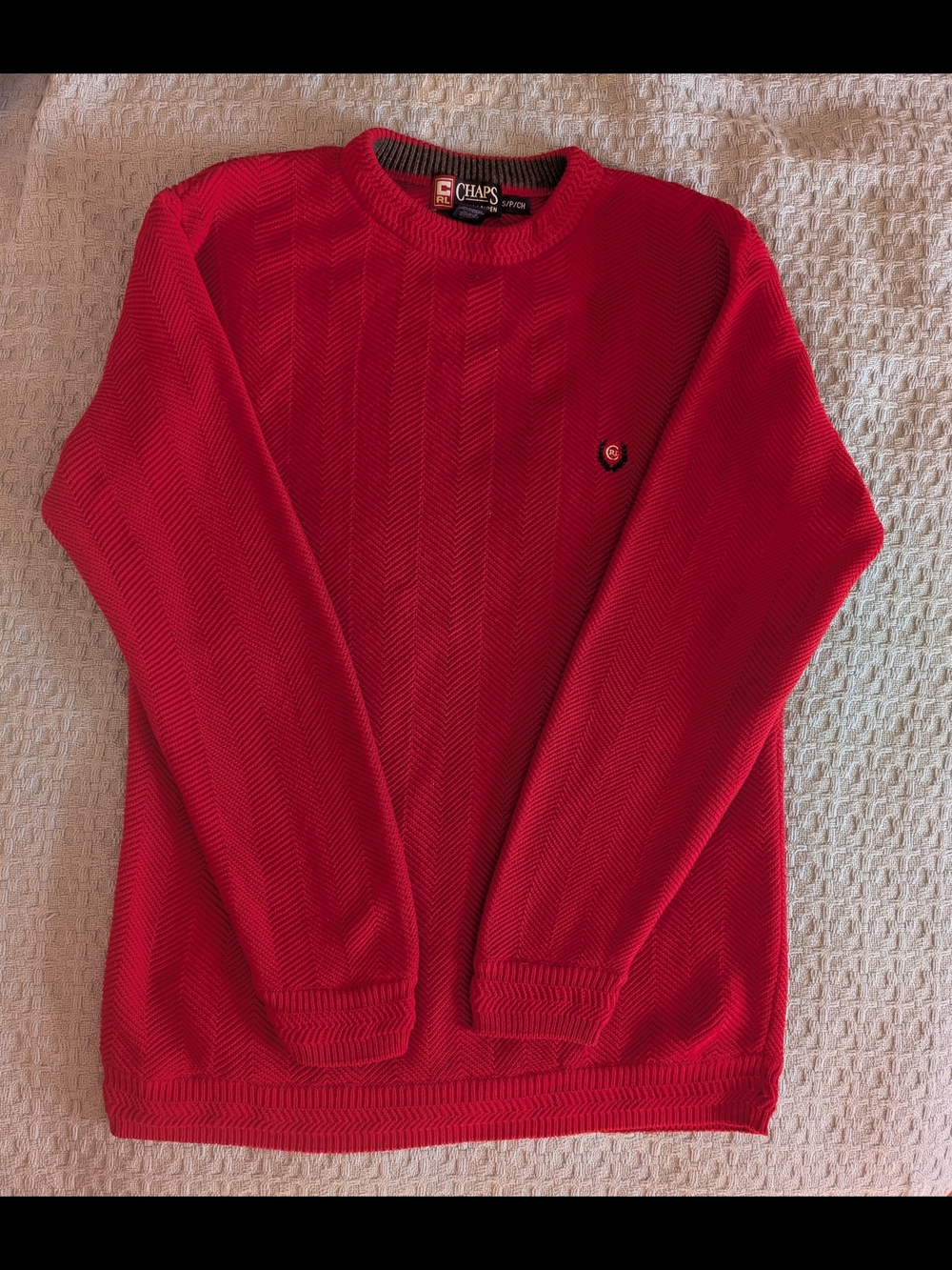Vintage 1990s Ralph Lauren Chaps Men's Chucky Knit Red Crewneck Sweater Small